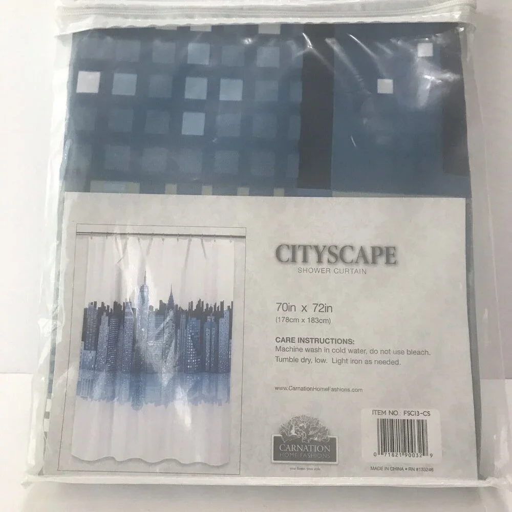 New Carnation Home Fashions Cityscape Shower Curtain Water Repellent 70